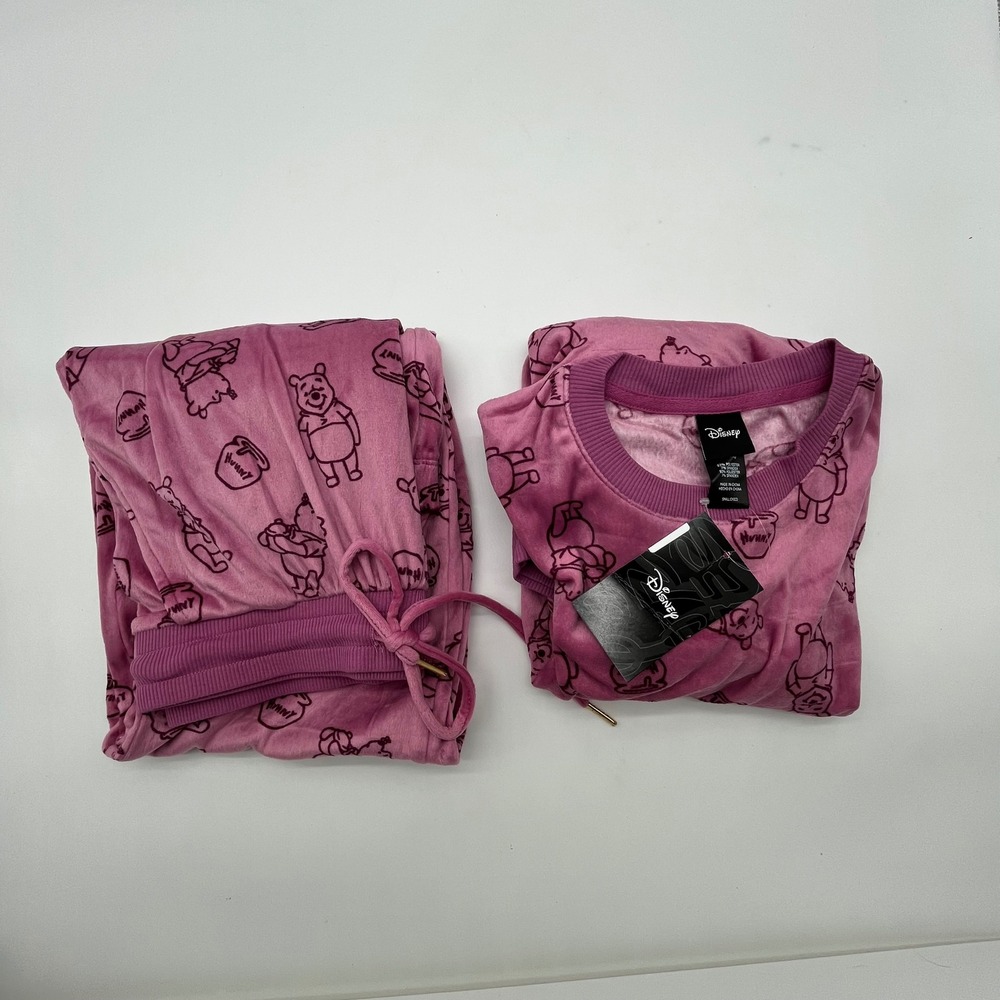 Disney Winnie the Pooh Pink Velour Pajama Set NWT Small Pooh & Hunny Pot Print